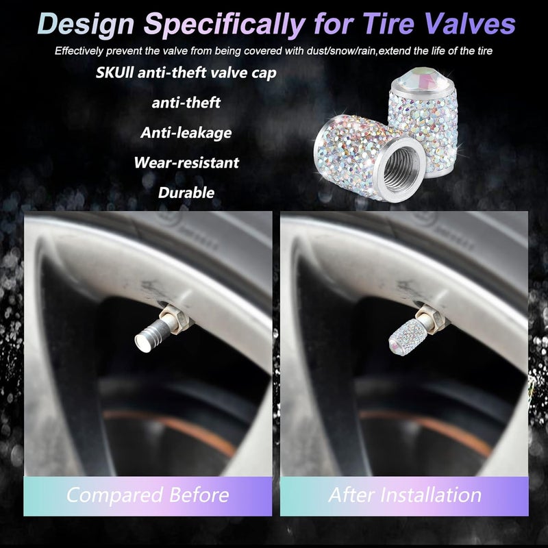 alpmosn Car Wheel Tire Valve Caps, 4 PCS Bling Tire Valve Caps, Crystal Tire Caps Shinny Rhinestone for Women, Universal Car Dustproof Tire Valve Caps for Cars, Trucks, SUV and Motorcycles (AB) - Image 4